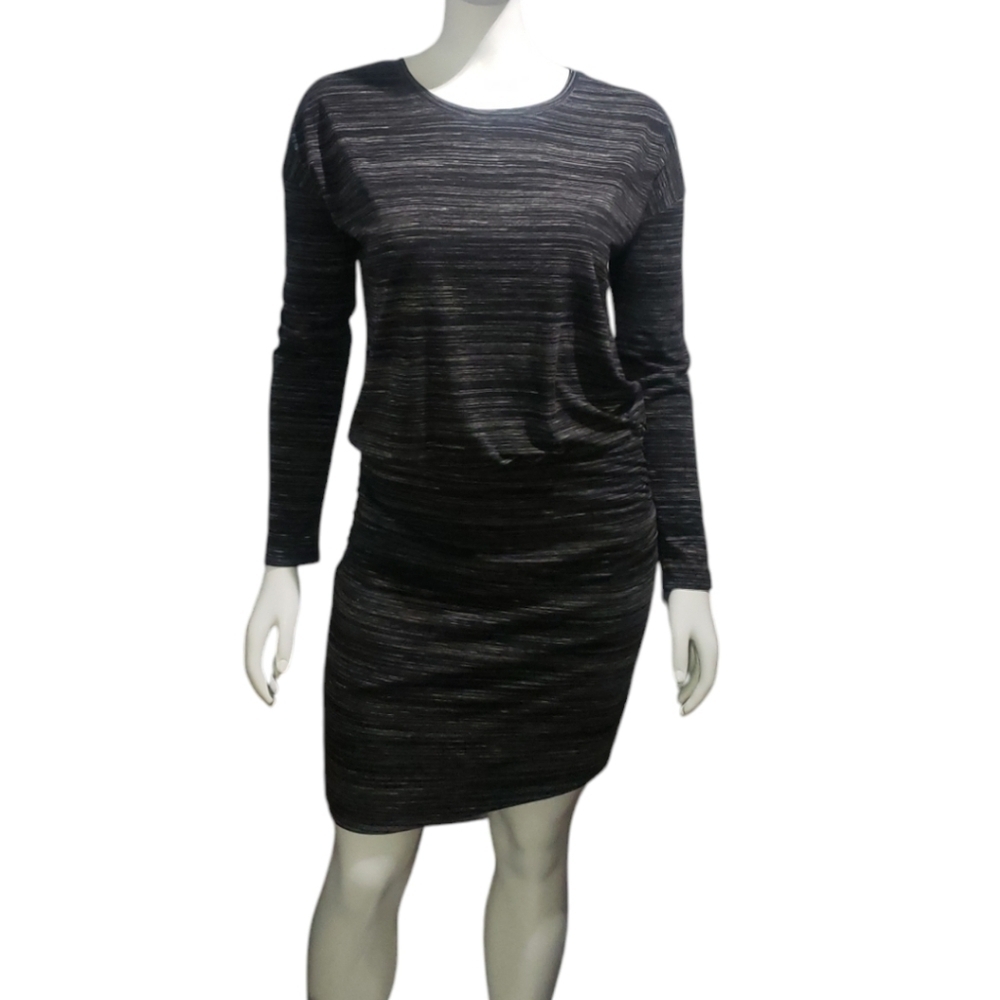Athleta Avenues Long Sleeve Ruched Dress Mottled Gray Heather Casual Athleisure - Picture 2 of 10